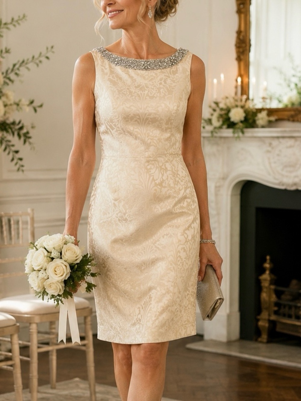 Banana Republic Vintage 2005 100% Silk Beaded Jacquard Cocktail Dress 12 Bridal